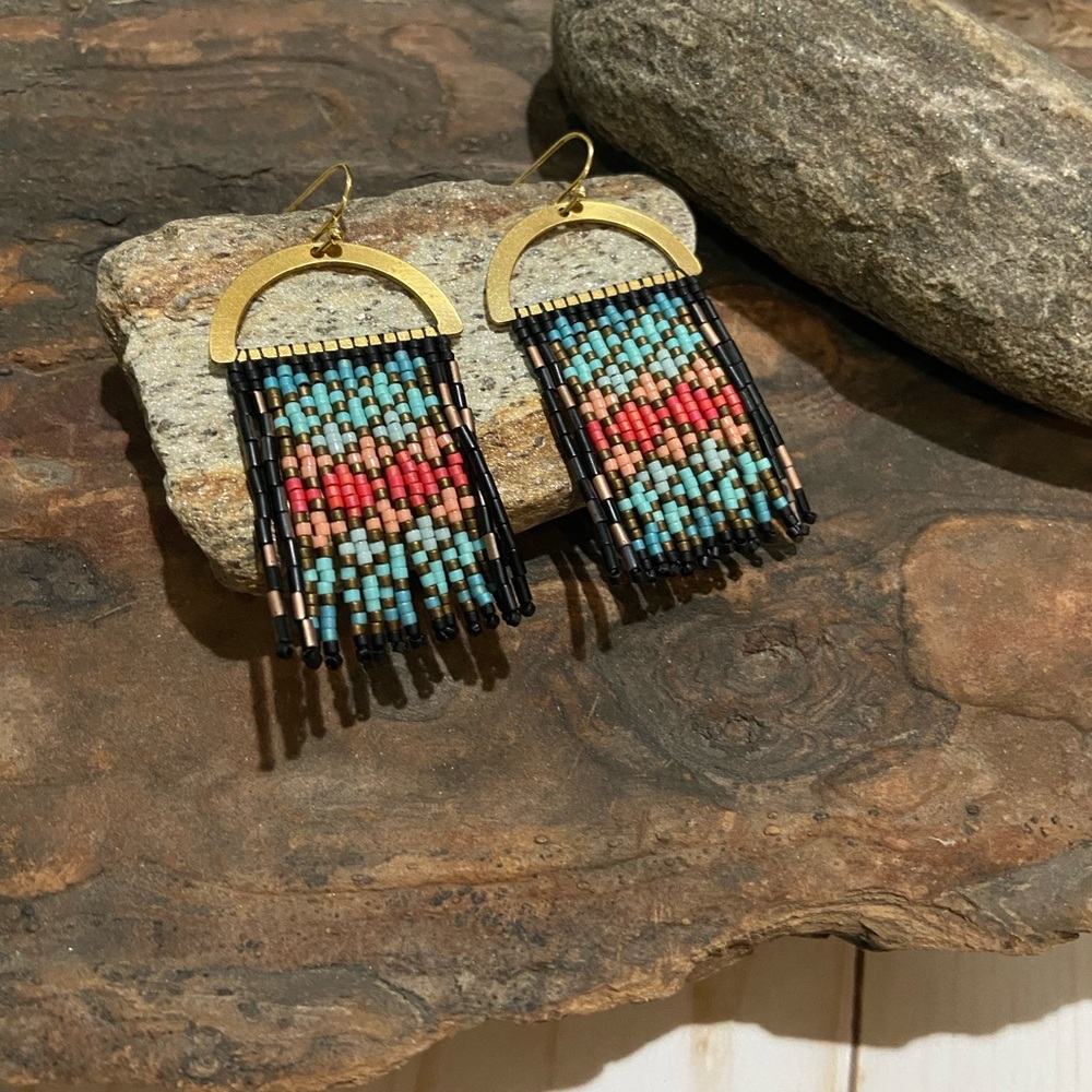Handmade seed bead fringe earrings